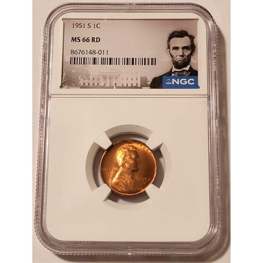 1951 S Lincoln Wheat Cent MS66 RED NGC Portrait Label